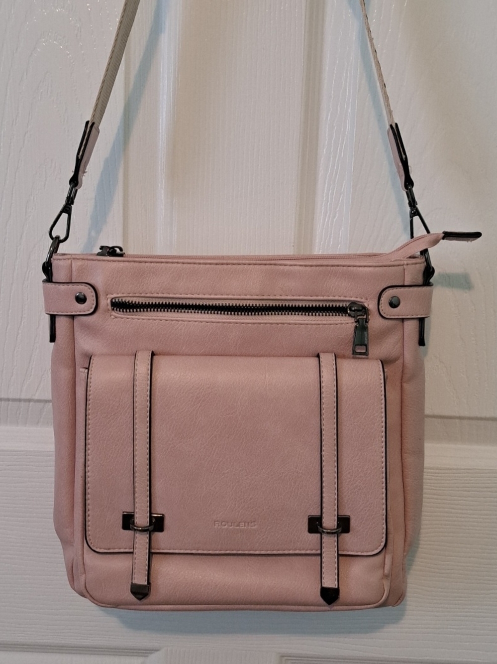 Roulens Soft Pink Crossbody Bag with Front Flap Pocket